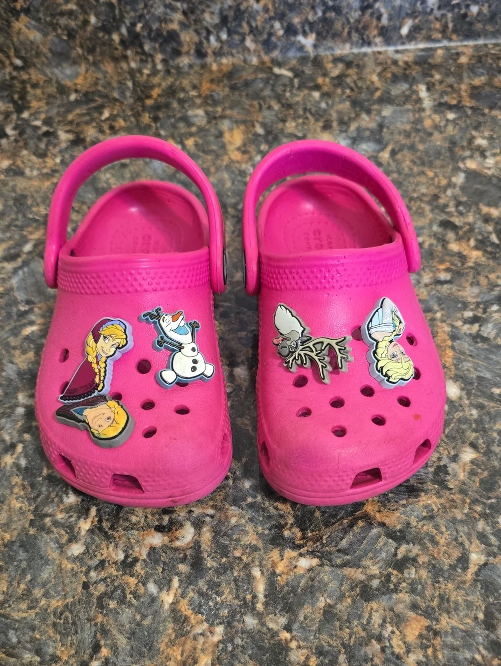 CROCS Kids Bright Pink Foam Clogs with Character Charms